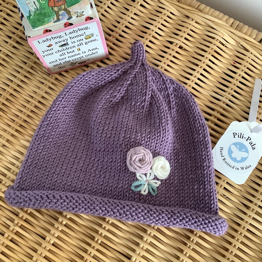 Hand Knitted Cashmere Blend Baby Beanie 0-6 Months 