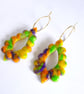 Tropical Hoop Polymer Clay Earrings with Gold Leaf, Stainless Steel Dangles - Image 2