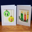 Baubles and Candles - Seasonal greeting card, watercolour painting