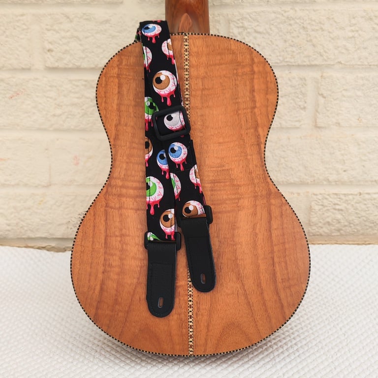 1 inch Wide Adjustable Ukulele Strap with gory eyeballs