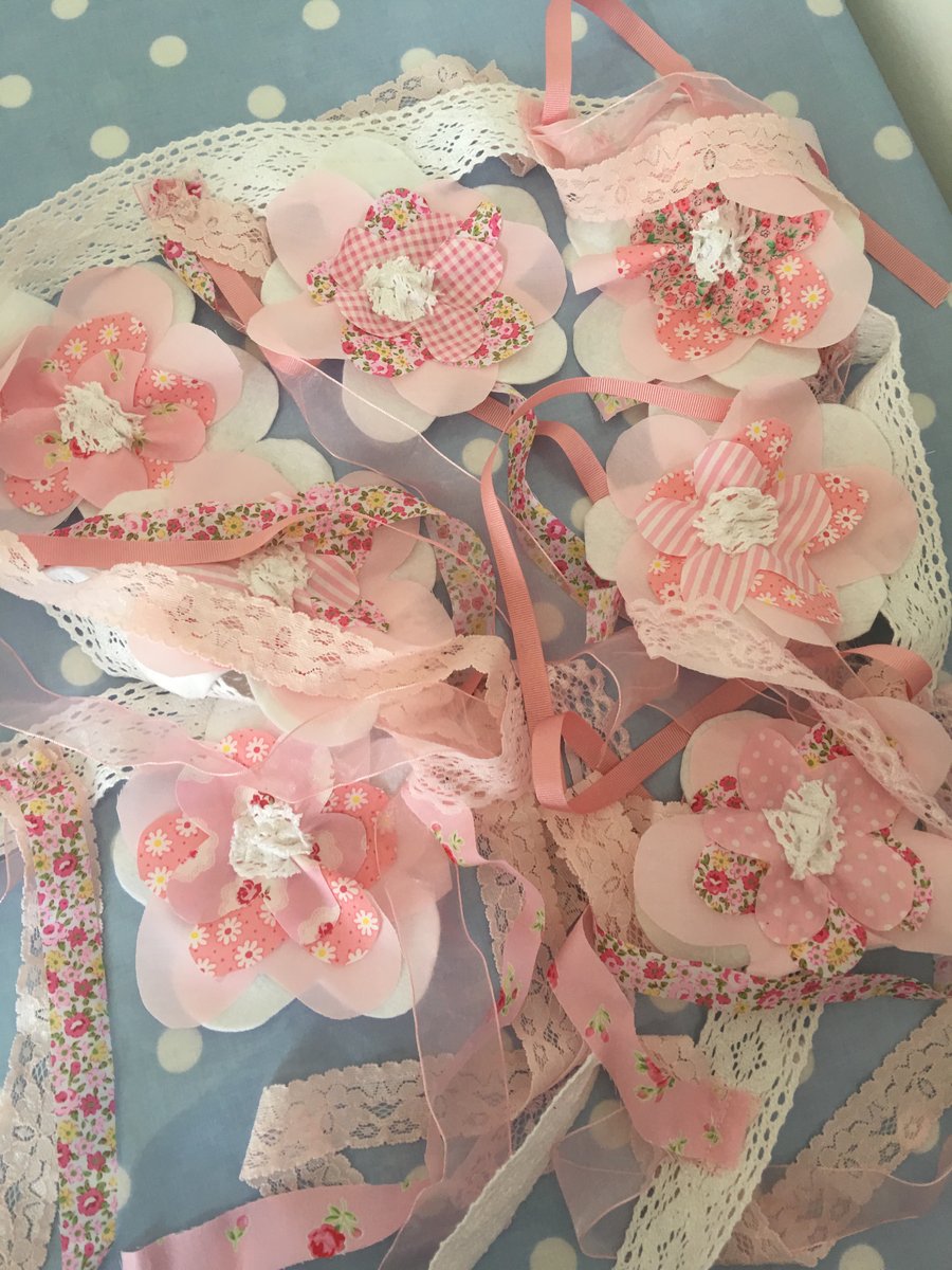 Pink  Shabby chic cotton Flower bunting