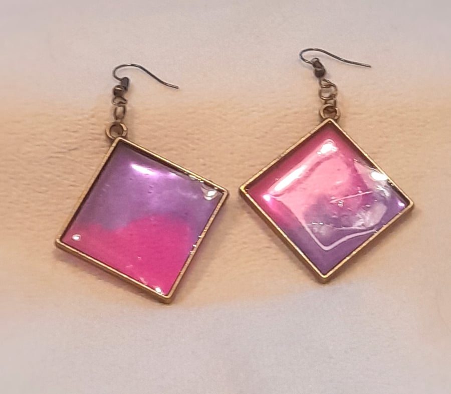 Pink and Purple square earrings