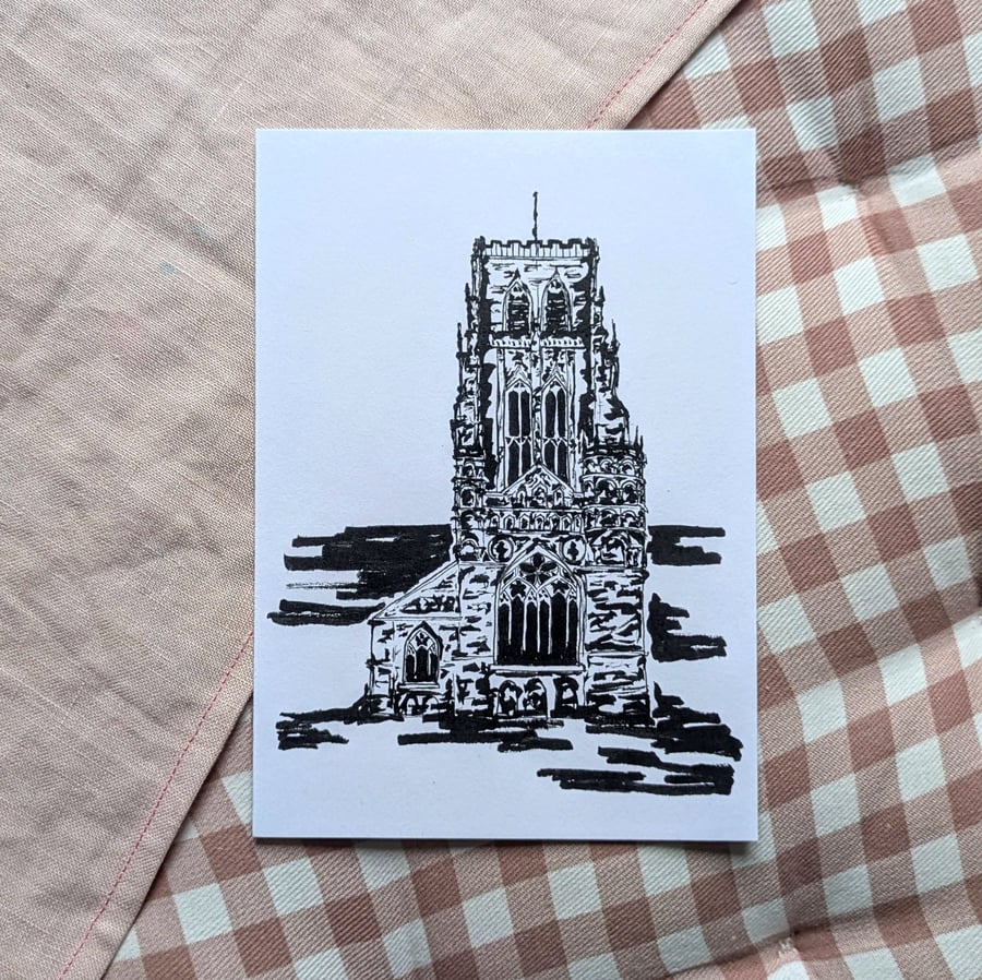 Original Durham Cathedral Hand Painted Ink Illustration A6
