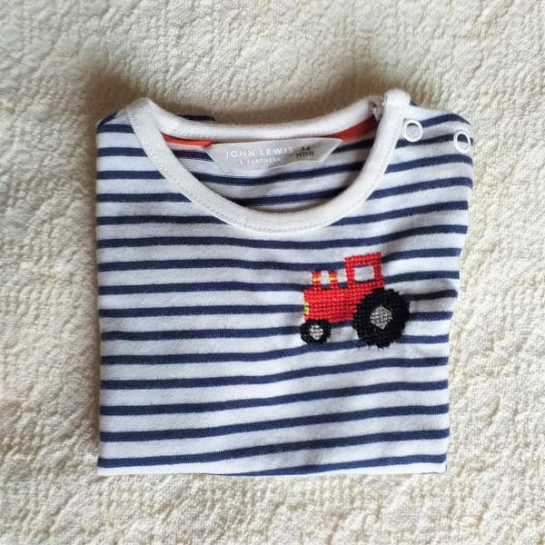 Tractor T-shirt age 3-6 months, hand embroidered