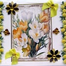 Yellow Freesia Flowers - Hand Crafted Decoupage Greeting Card - Blank 3036