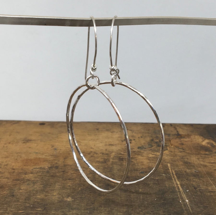 Large Hanging Silver Hoop Earrings - Sterling Silver Circular Hoops - Sterling 