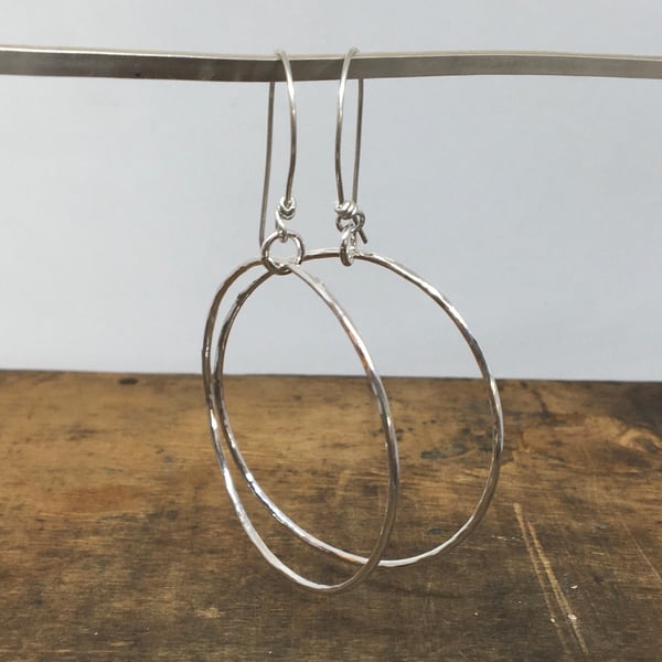 Large Hanging Silver Hoop Earrings - Sterling Silver Circular Hoops - Sterling 
