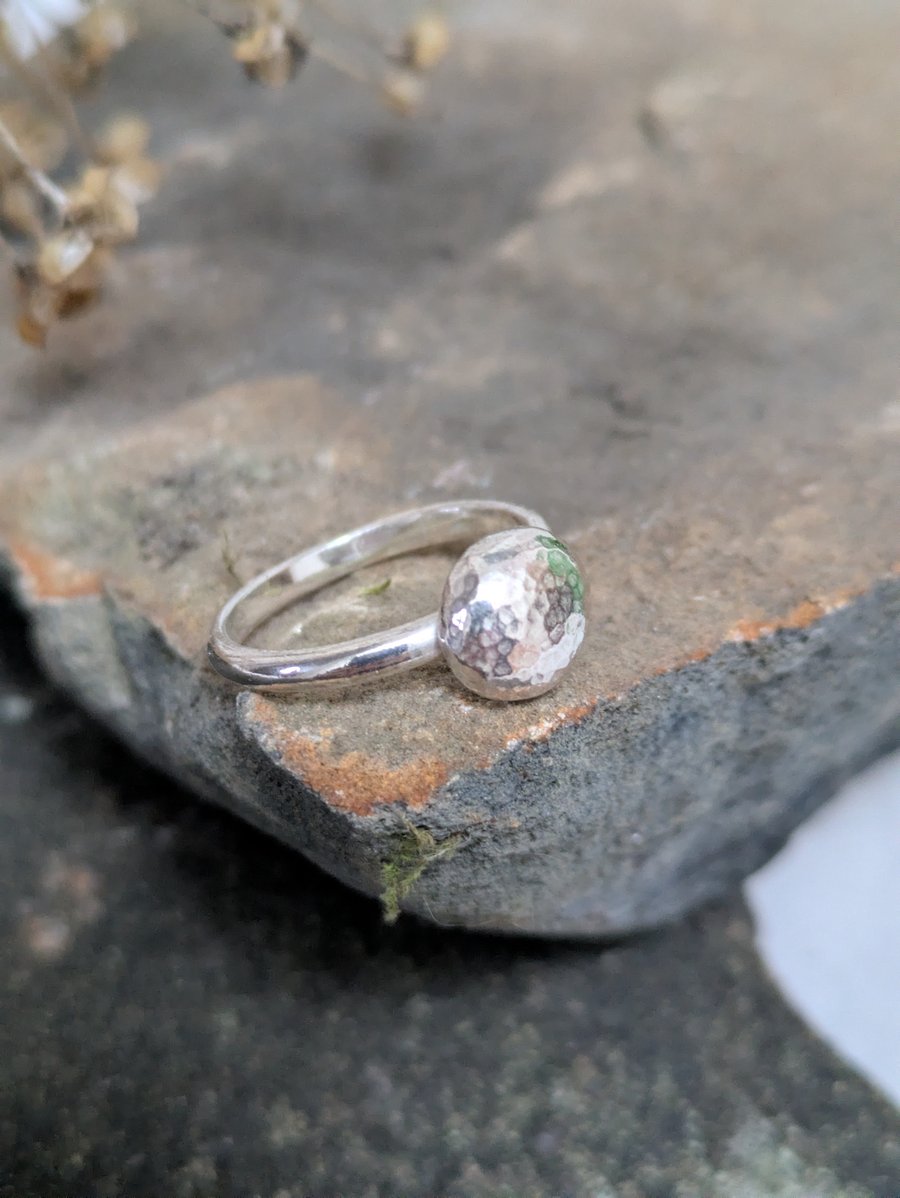 Hammered silver pebble ring 