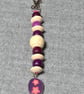 Bag Charm – Pink-Purple and Cream Wooden Beads and Flower Picture Charm - Image 2