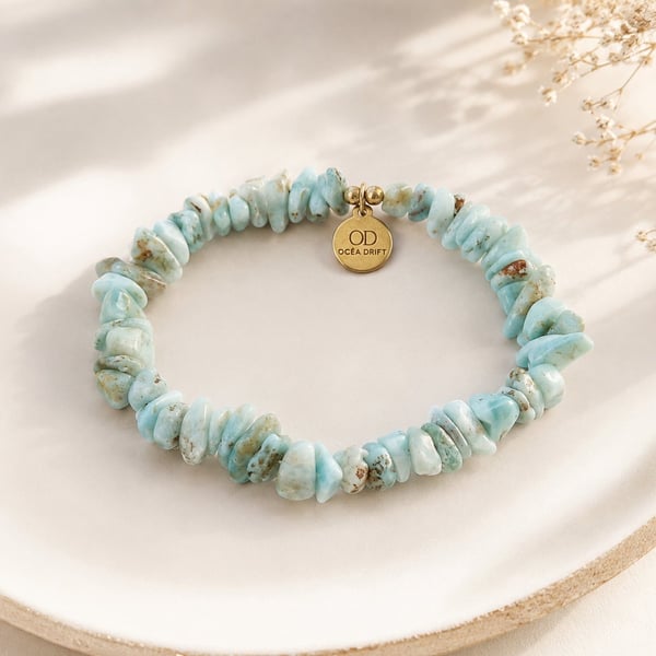 Natural Larimar Chip Bracelet – Handmade Stretch Gemstone Bracelet