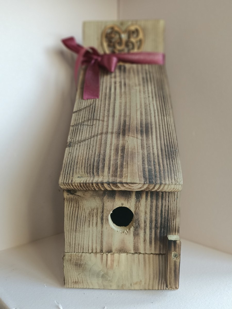 Love Birds Sparkling Bird House with pyrography Tree design.