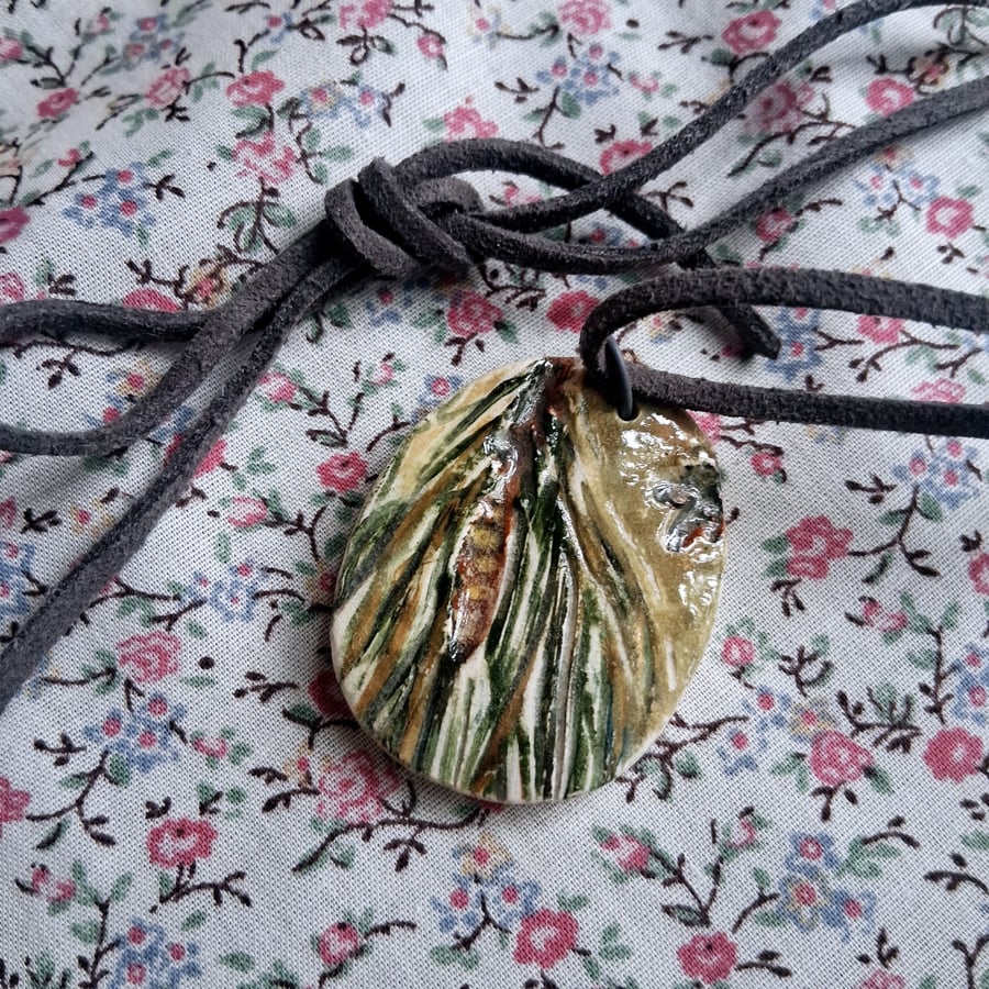 ceramic necklace pendant handmade- fir tree no 3