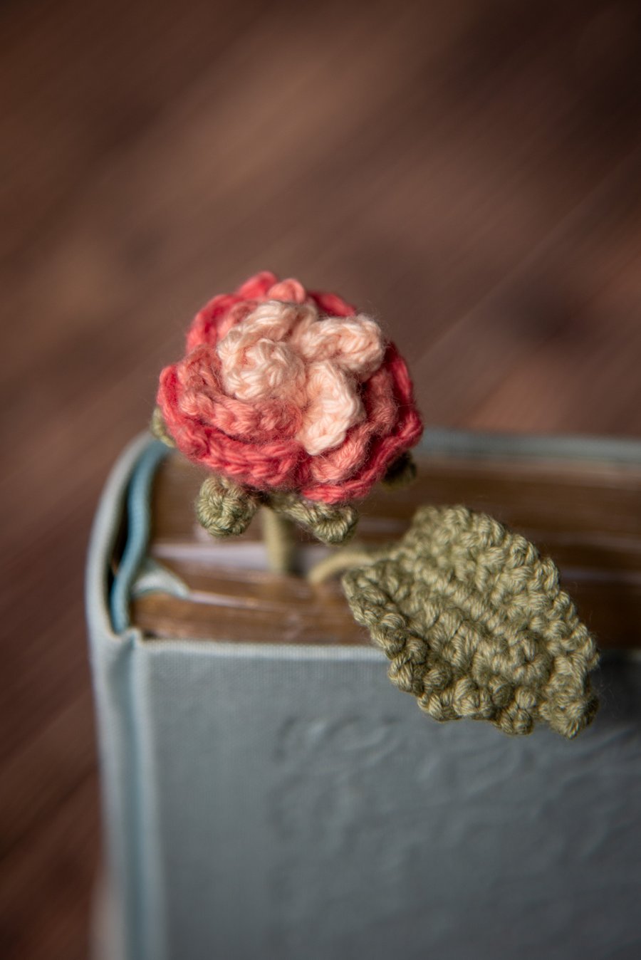 Pink Rose Crochet Bookmark 