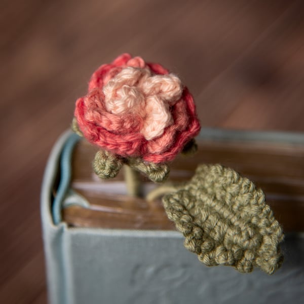 Pink Rose Crochet Bookmark 