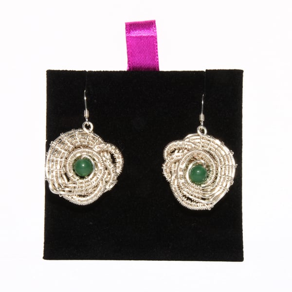 Wire wrapped Green Jade stone earrings