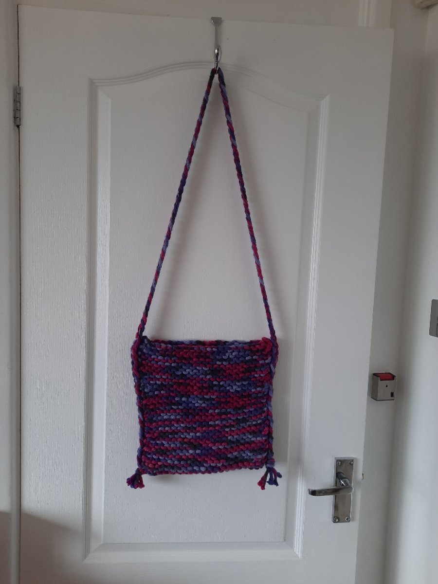 Bag - Hand knitted pink and purple cross body shoulder bag