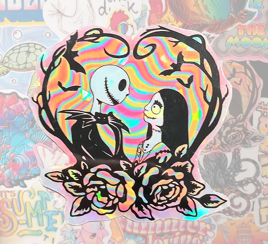 Jack & Sally Holographic Heart Sticker