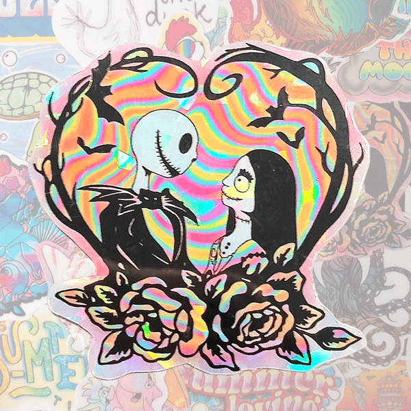 Jack & Sally Holographic Heart Sticker