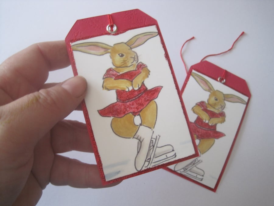 Gift Tag Ice Skating Rabbits x 2