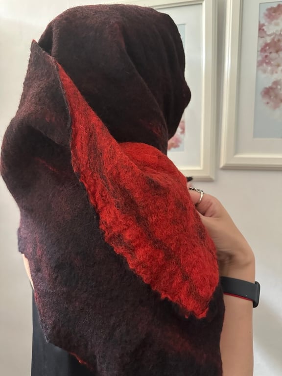 Lava Flow Hand Felted Wool Scarf – One of a Kind Wearable Fiber Art