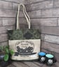 Eco Tote Bag - Handmade from Upcycled Materials -Green and Black Pattern - Image 1