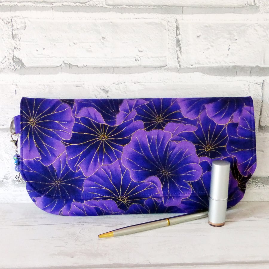 SALE:Clutch bag, purple floral.