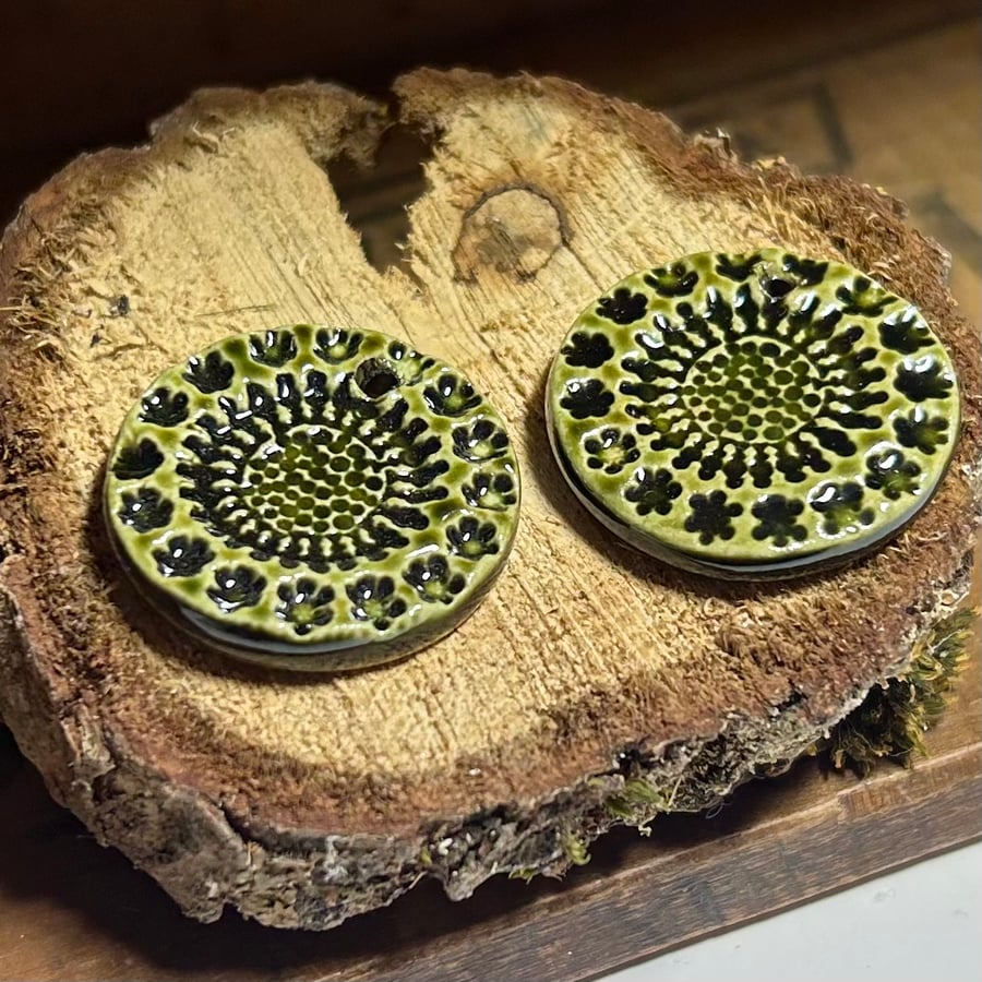 Pair of Handmade ceramic earring disc beads