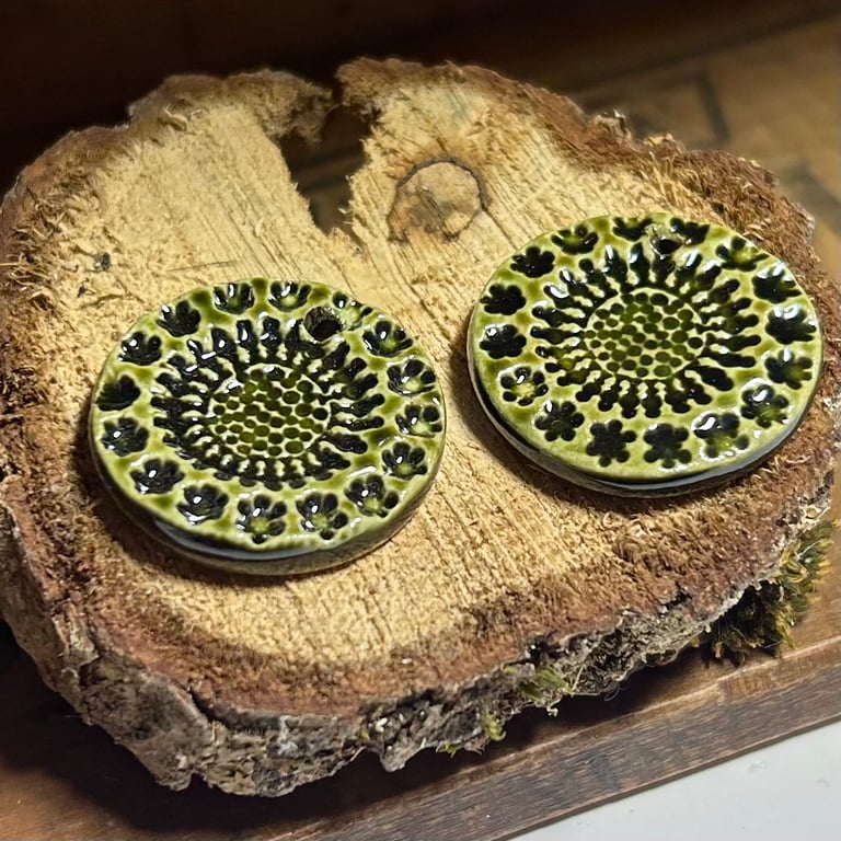 Pair of Handmade ceramic earring disc beads