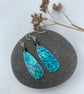 Teal aluminium cow parsley drop earrings with blue bead