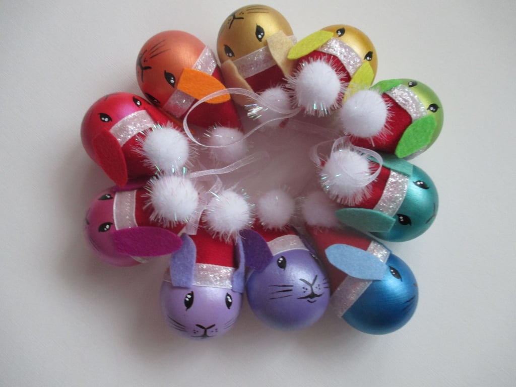 Rainbow Bunny Rabbit Christmas Tree Bauble Hanging Decorations Beautiful Bundle