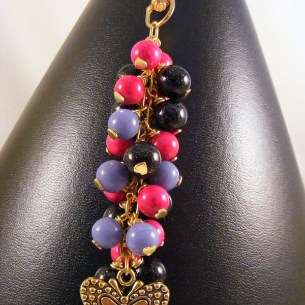 Black, Purple and Pink Butterfly Bag Charm.