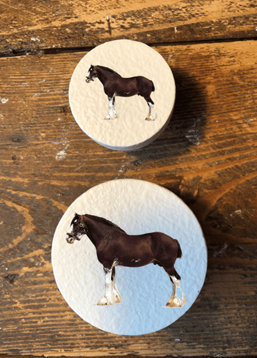 Handmade Shire Horse pine door knobs wardrobe drawer handles decoupaged