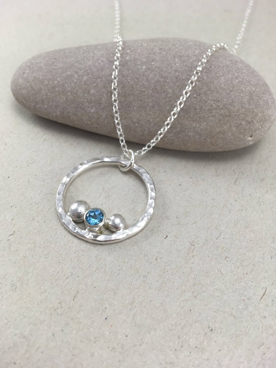 Blue Topaz Sterling Silver Circle Necklace