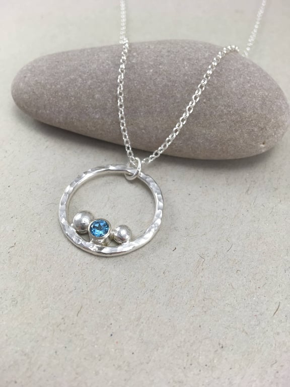 Blue Topaz Sterling Silver Circle Necklace