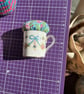 Vintage Upcycled Blue Ribbon Cup Pin Cushion - Staffordshire Bone China - Image 7