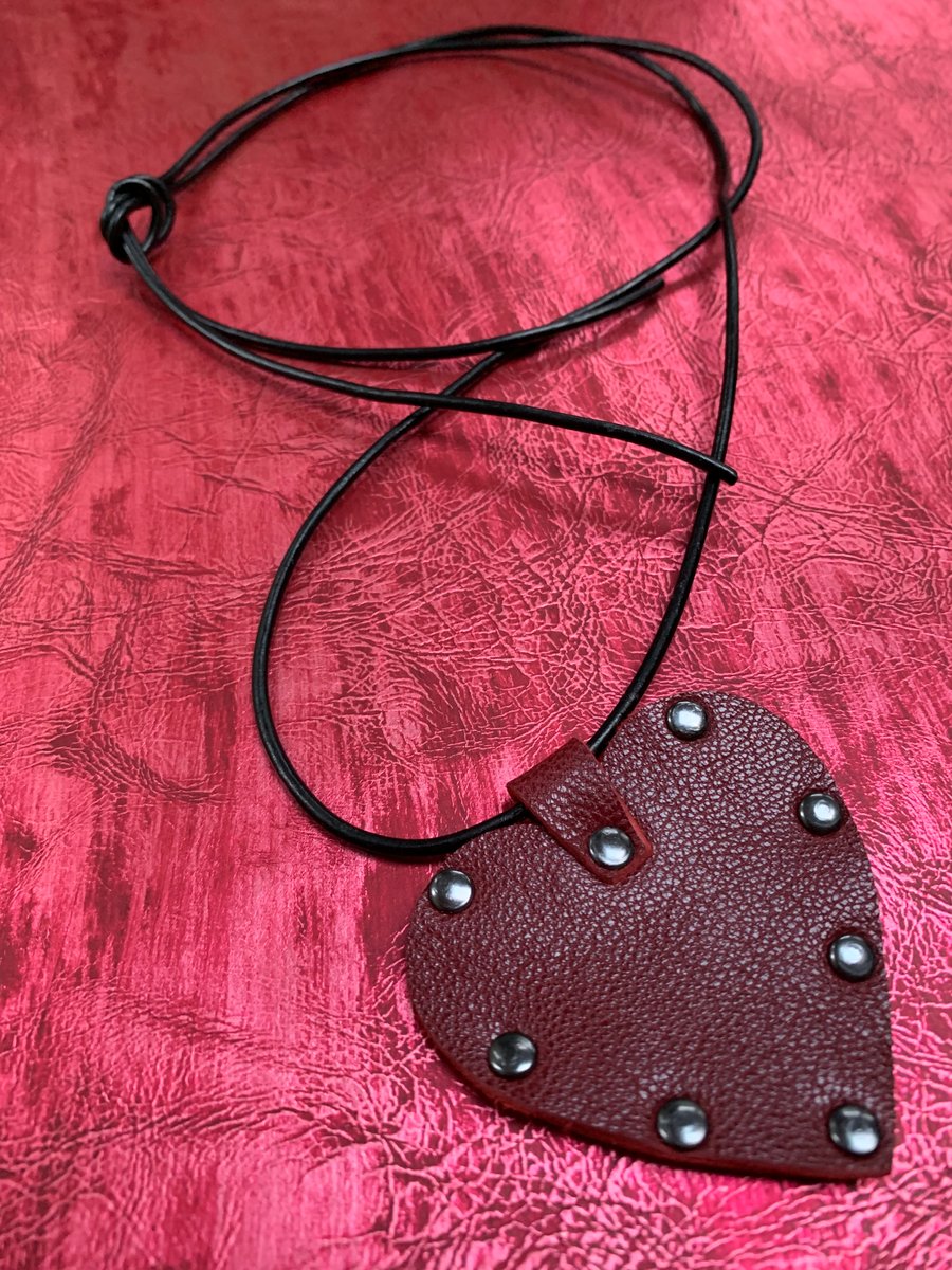 Red leather heart pendant with leather thong