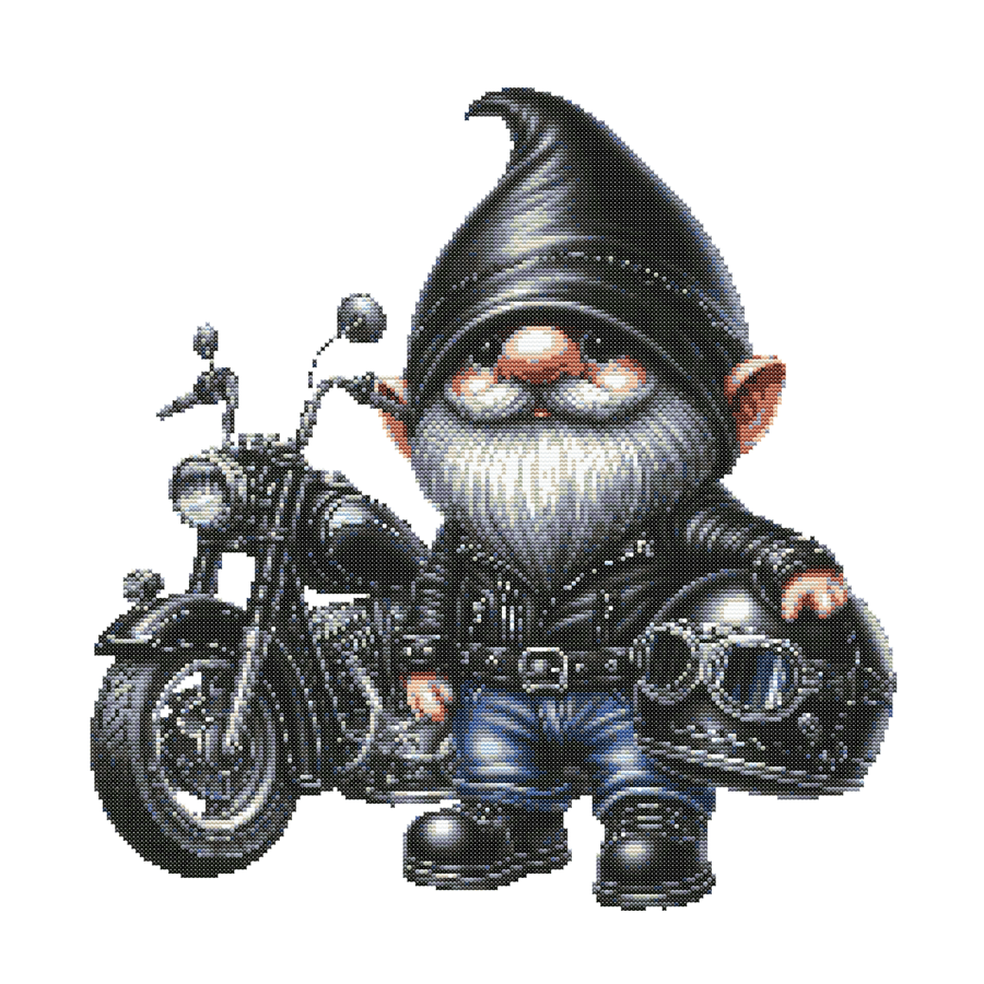 BIKER GNOME - Cross Stitch Pattern - Cross Stitch Chart