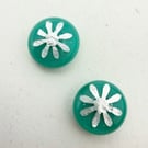 Green Fused Glass Fine Silver Flower Stud Earrings