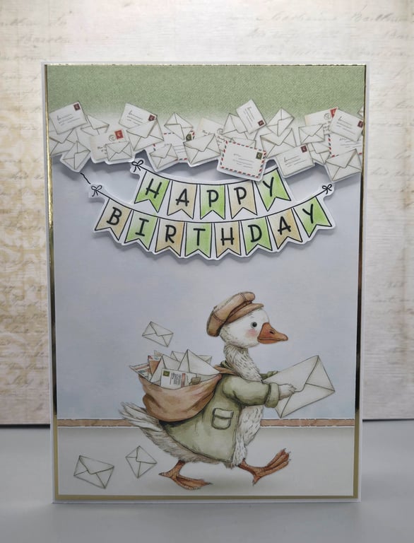 Handmade Birthday Card With Post Goose Design, Happy Birthday Card