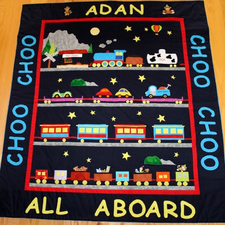 Custom Designed Made to Order Personalised Train Quilt