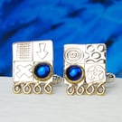 Handmade sterling silver cufflinks with blue Spinel gemstones. Stone choice. M.