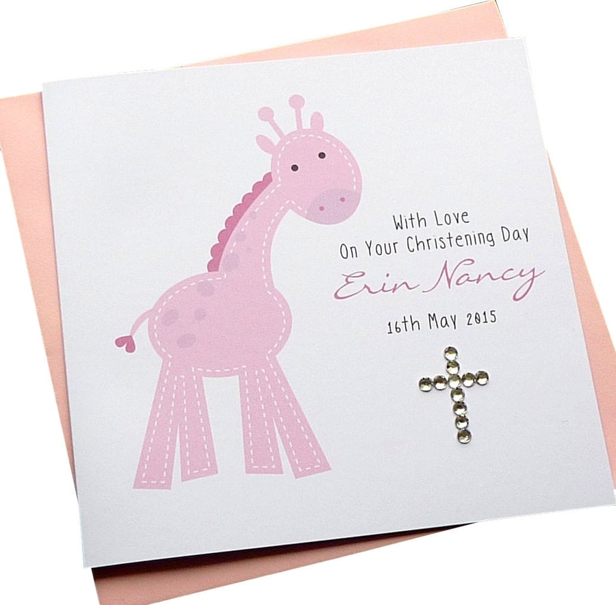 Personalised Handmade Giraffe Christening or Baptism Card