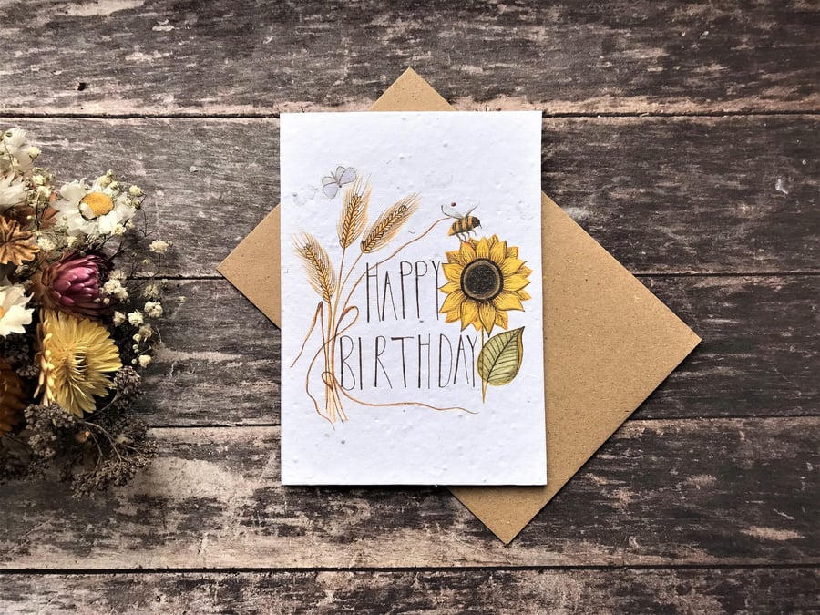 Plantable Seed Paper Birthday Card, Blank Inside, SunFlower card, Sunflower