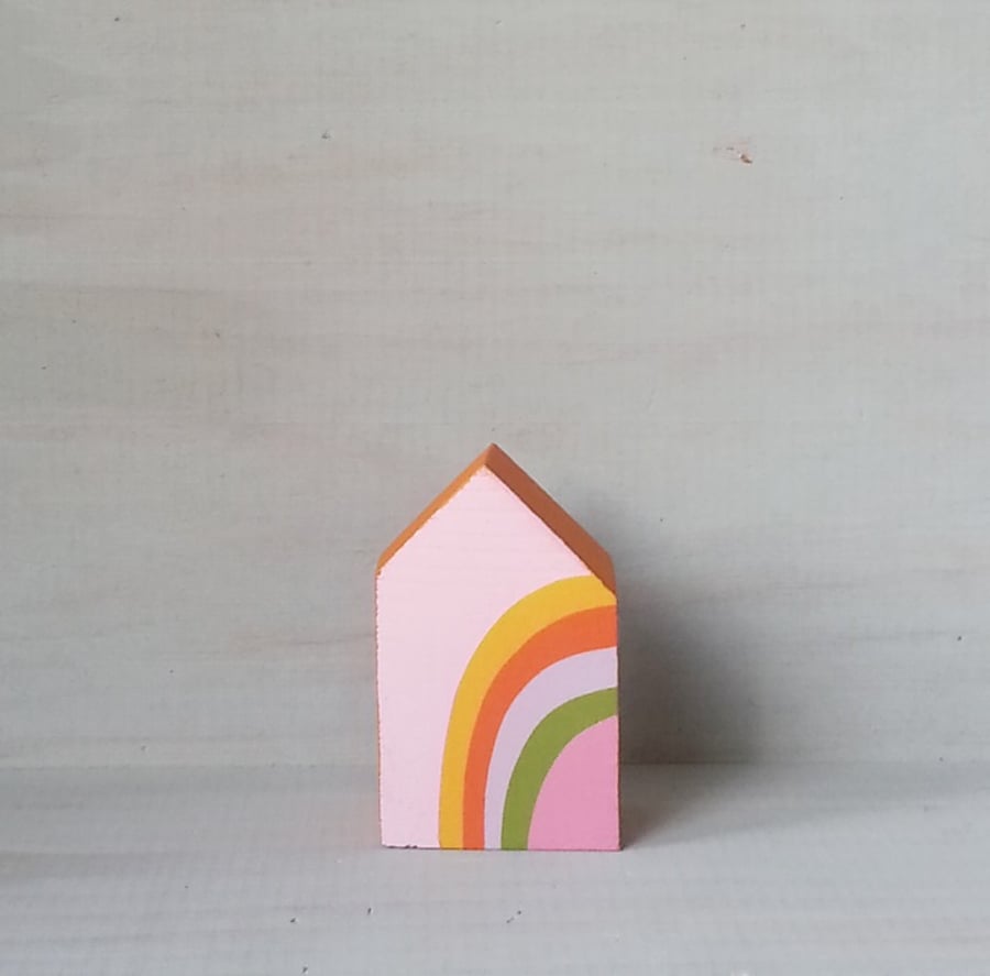 Miniature Wooden House, Rainbow House, House Ornament, Housewarming Gift