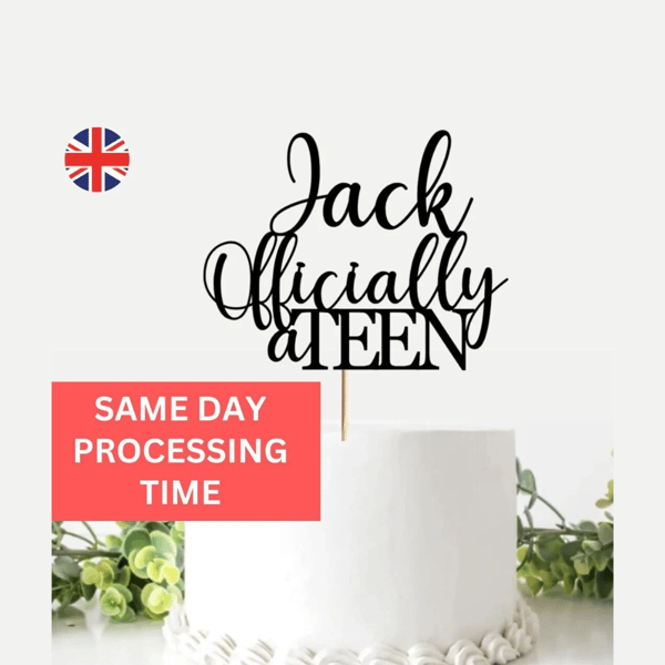 Happy Birthday Cake Topper, Custom Name and Age Cake Topper, 13th Cake Topper