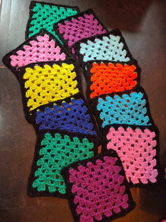 Handmade Crochet Granny (set of 11) Squares 
