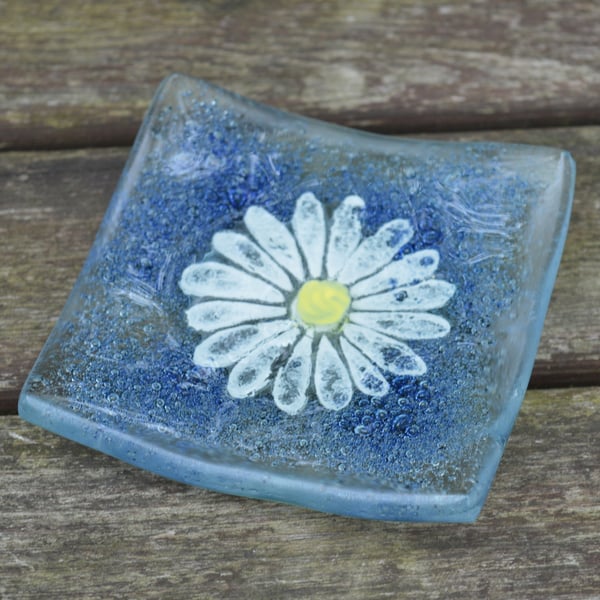Blue Bubbly Daisy Trinket Dish - Birthday, Jewellery, Dressing Table