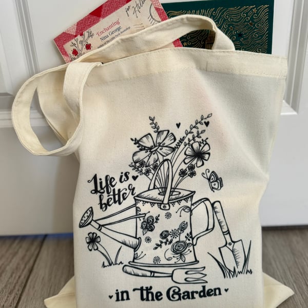 Illustrated “Life’s Better In The Garden” Printed Tote Bag 