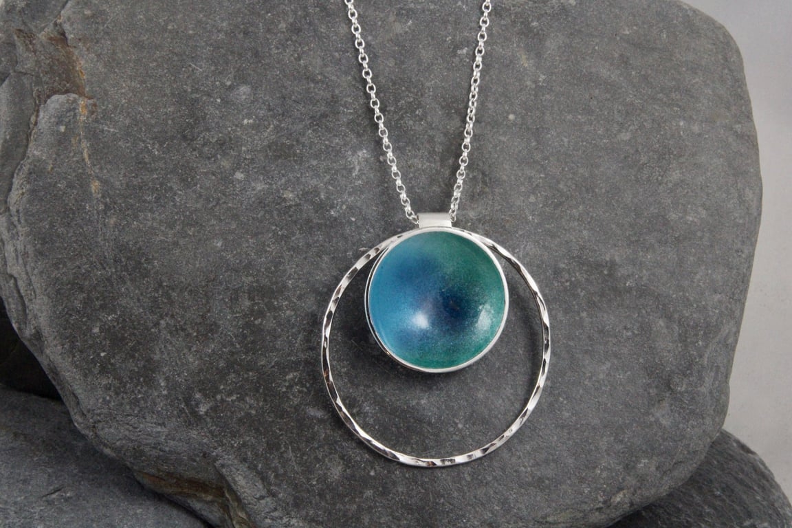 Statement Rock Pool Enamel and Sterling Silver Pendant 