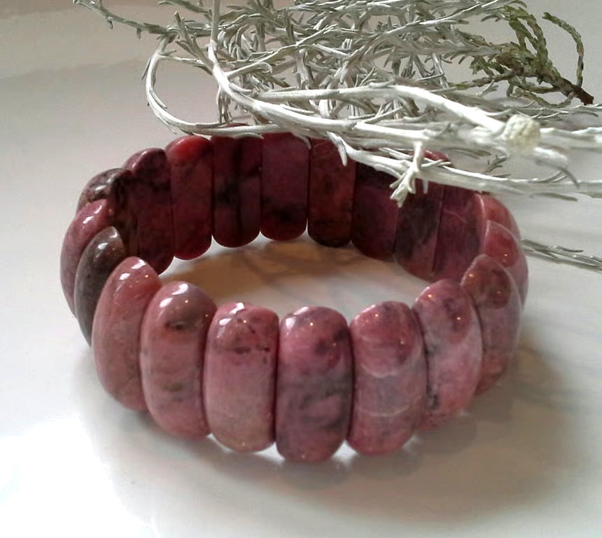 Rhodochrosite. Gemstone CHUNKY Elasticated Bangle